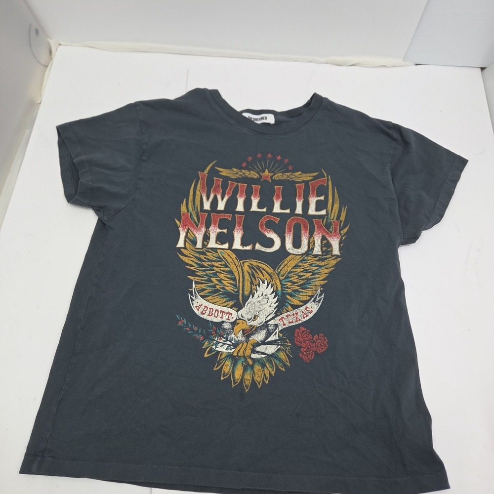 VTG Willie Nelson Daydreamer Shirt Medium Charcoal Gray Eagle Abbott Texas Tee